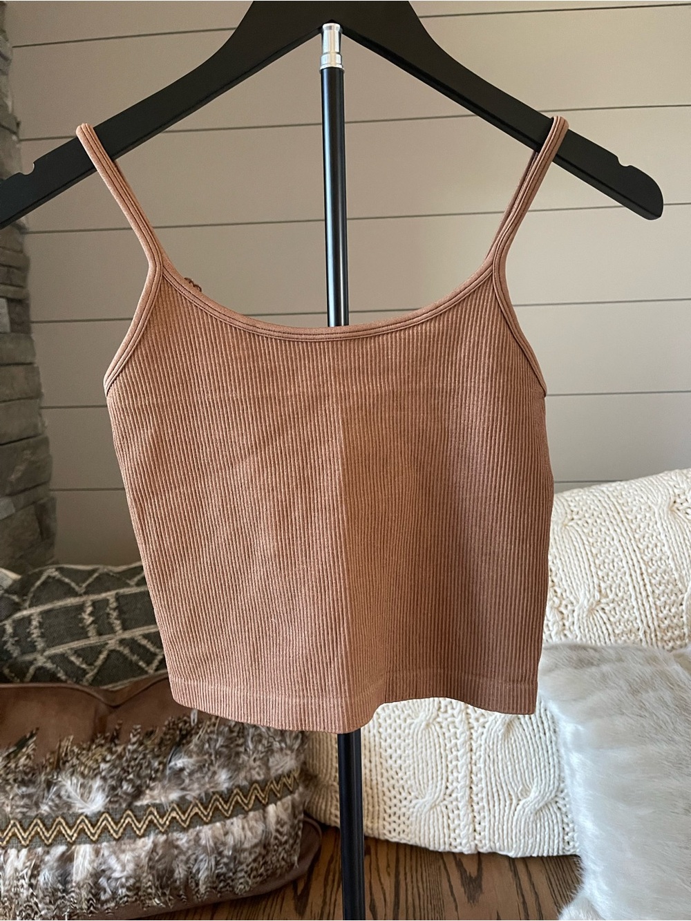 Ribbed Seamless Cami Tank Top Brown Size Medium